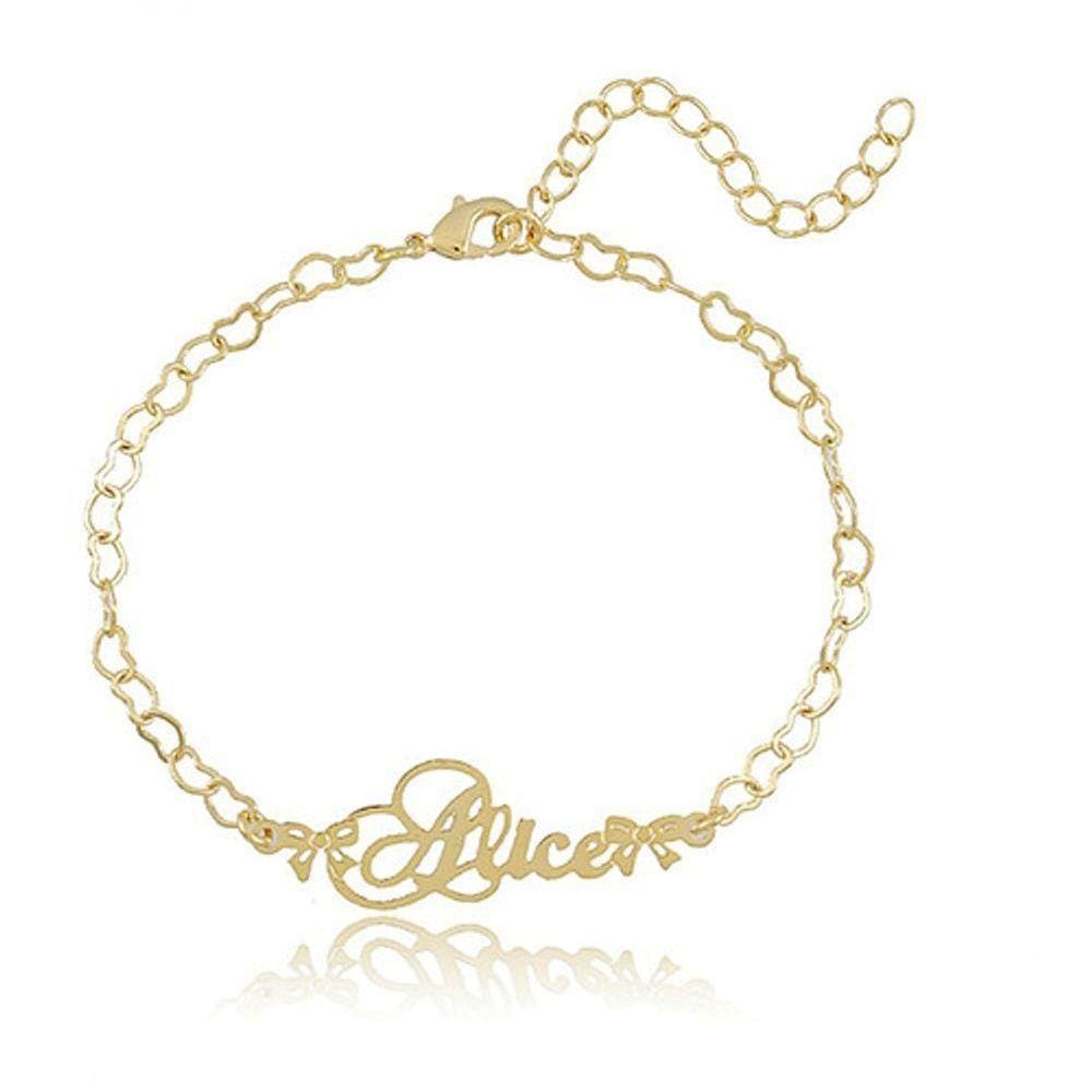 Pulseira Com Corrente De Coração E Nome Folheado Em Ouro 18k
