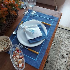 Kit Mesa Posta Completo Tecido Azul - Peixe 2Un