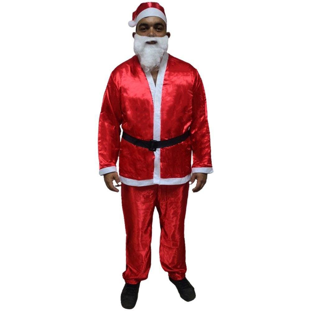 Roupa Papai Noel Luxo 5 Peças Natal Fantasia Natalina Roupa Completa Adulto Brilhante