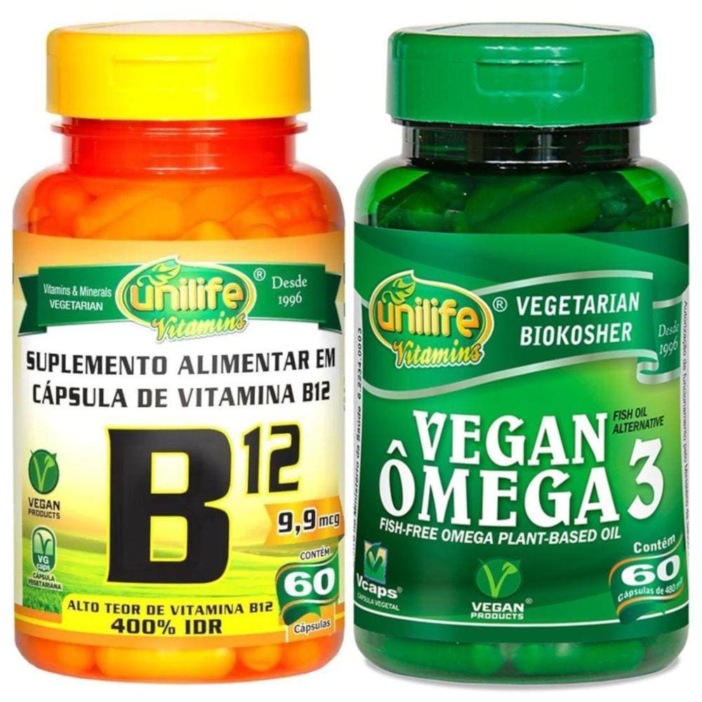 Vitamina B12 60 Caps E Ômega 3 60 Caps Kit Vegano