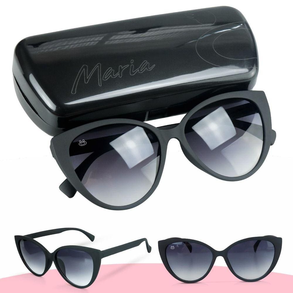 Óculos feminino gatinha sol preto +case presente