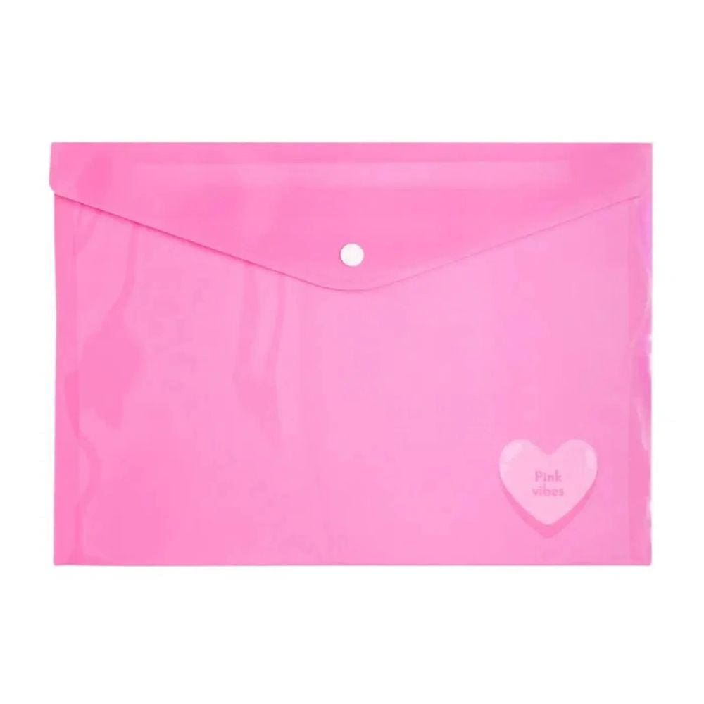 Pasta Plástica Organizadora Envelope Coração A4 Pink Vibes Leoarte | Documentos | Escritorio | Escolar | Organização