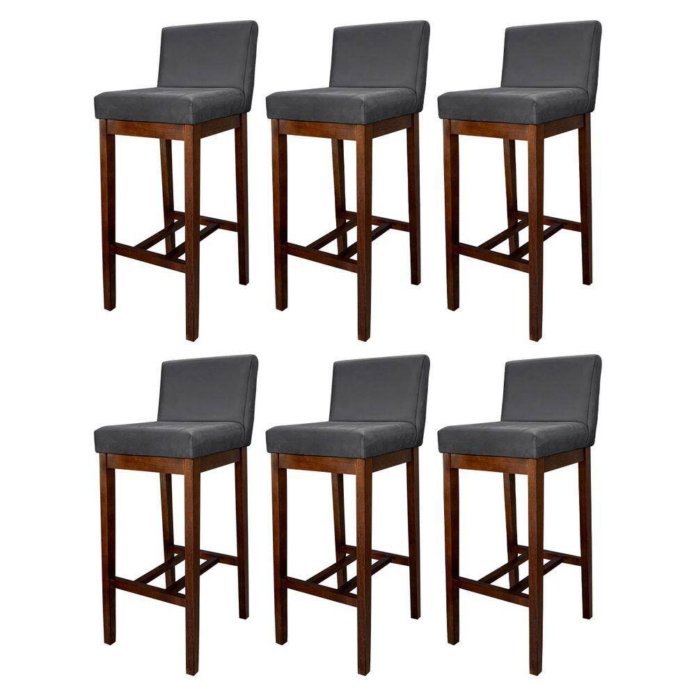 Kit 6 Banquetas Alta Lisboa Estofada Lisboa Madeira Capuccino Suede Cinza CCS