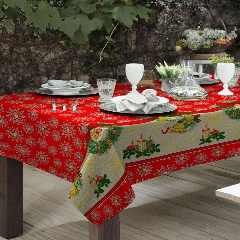 Toalha De Mesa Rústica Raner Natal 1,40X2,10 Velas Enfeites