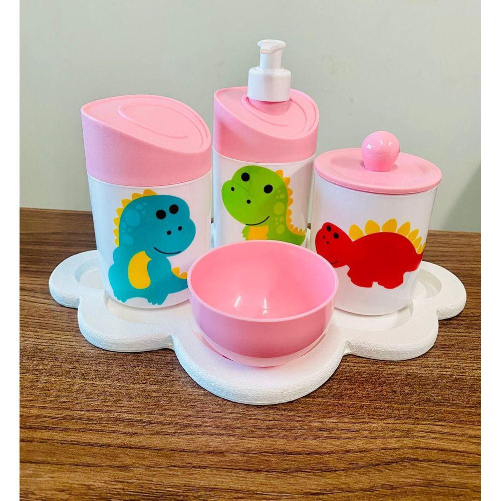 Kit Higiene Dino Baby c/bandeja nuvem branca