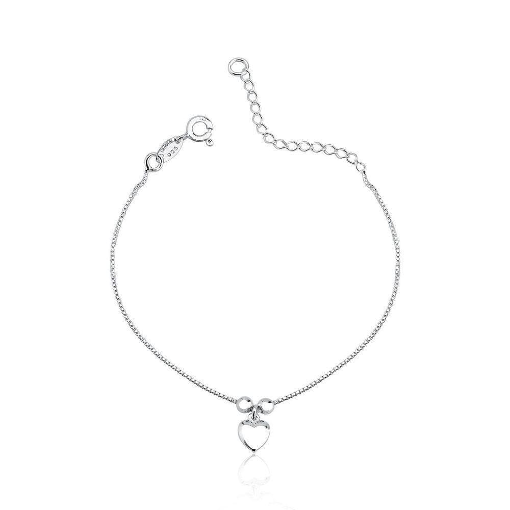 Tornozeleira Bolas 3mm Coração Prata 925 - 25cm
