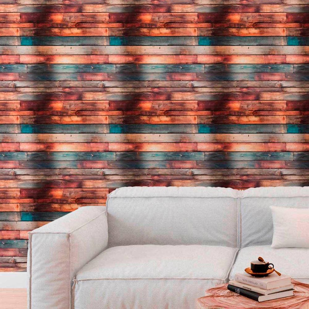 Papel de Parede Auto Colante efeito Madeira tábua Colorida rústica Lavavel Quarto Cozinha 9m
