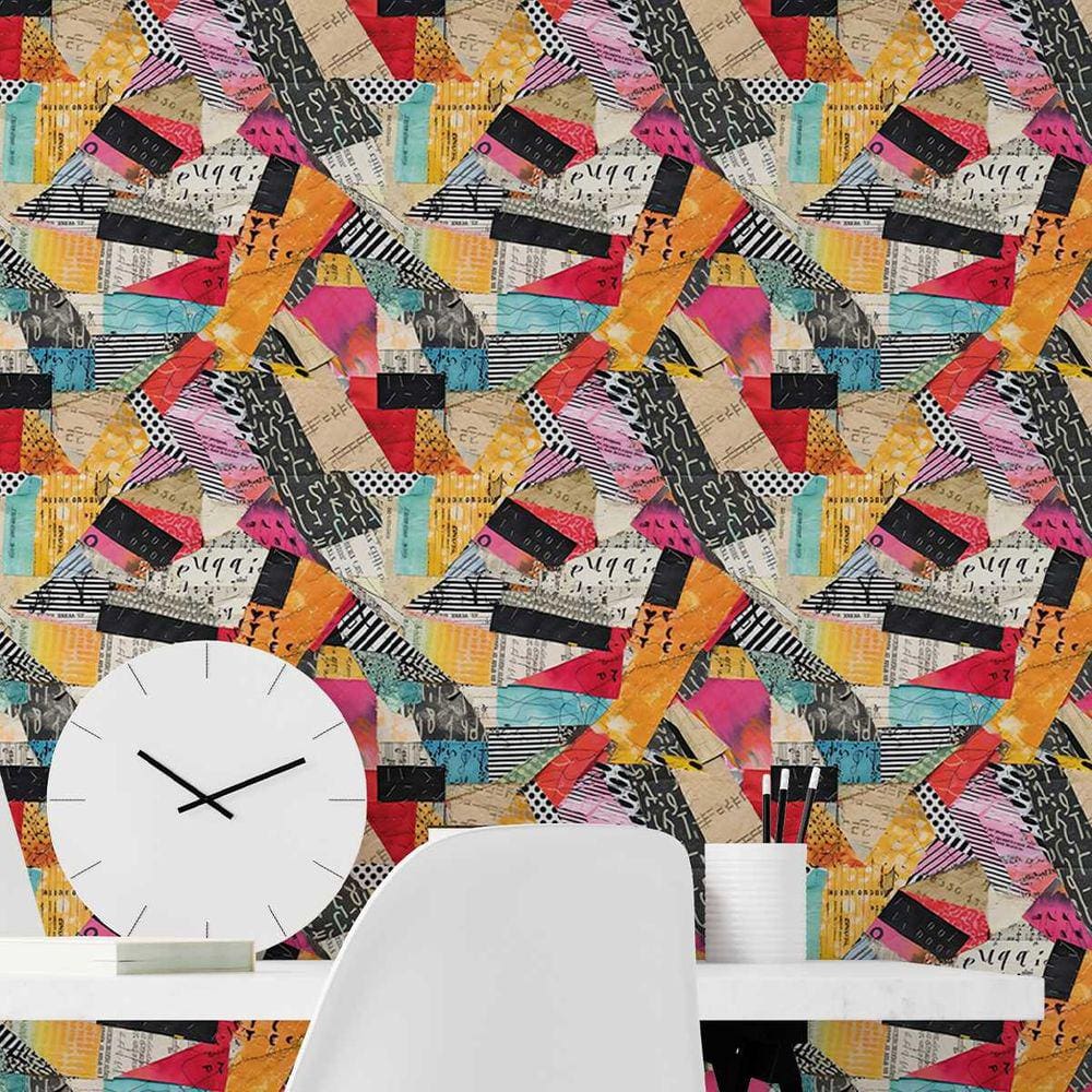 Papel de Parede Auto adesivo lambe lambe efeito colagem colorida Lavavel Decorativa Quarto Sala 18m