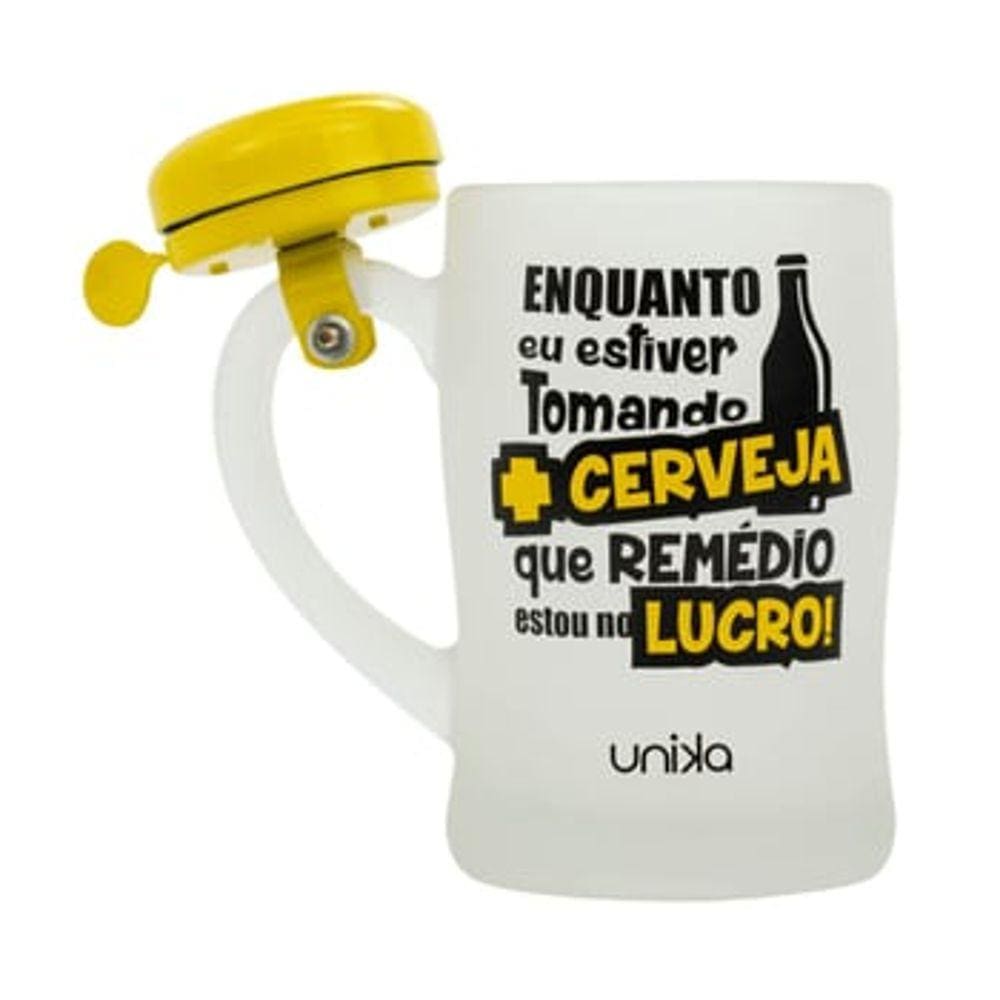 Caneca Vidro Cerveja Lucro Campainha 400ml