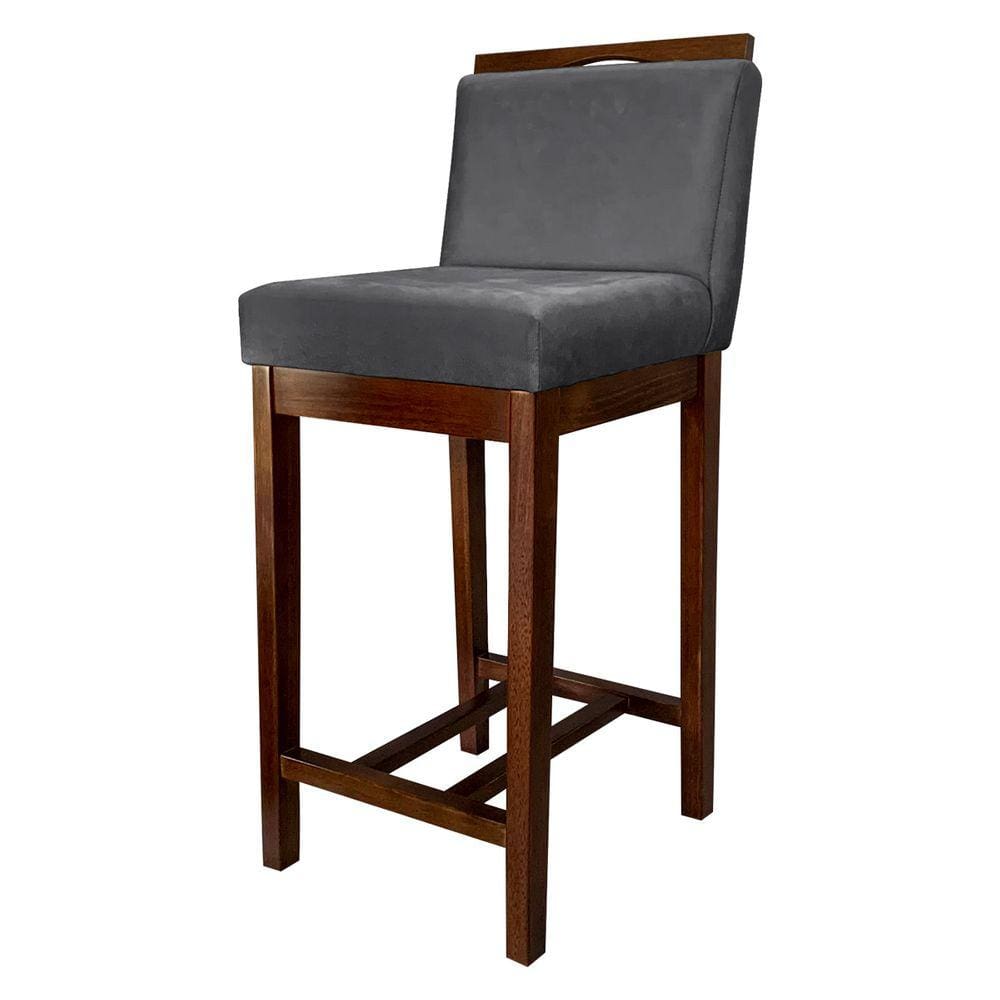 Banqueta Média para Bancada Gourmet Líbia Madeira Capuccino Suede Cinza CCS