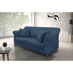 Sofá 3 Lugares 220cm Veludo Arras Spezzia Decor Azul Marinho