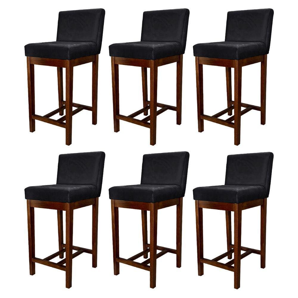 Kit 6 Banquetas Média para Bancada Gourmet Lisboa Madeira Capuccino Suede Preto CCS