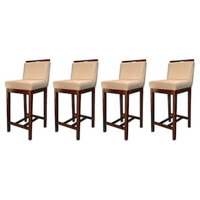 Kit 4 Banquetas Média para Bancada Ilha Líbia Madeira Capuccino Suede Bege CCS