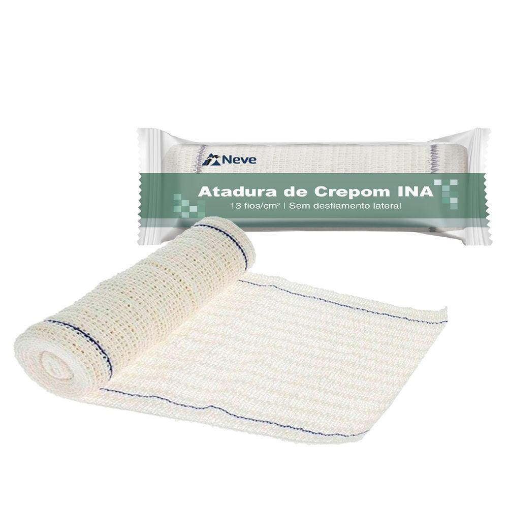 Atadura Crepe Neve Linha INA 13 fios/cm² 20 cm x 1,8m Tecido Misto Branco - Pacote 12 Unidades