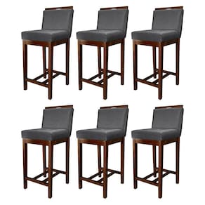 Kit 6 Banquetas Média Gourmet para Cozinha Líbia Madeira Capuccino Suede Cinza CCS