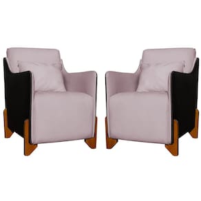 Kit 2 Poltronas Decorativas Pés Madeira Heloisa Veludo Composê em Corino Preto - Estopar