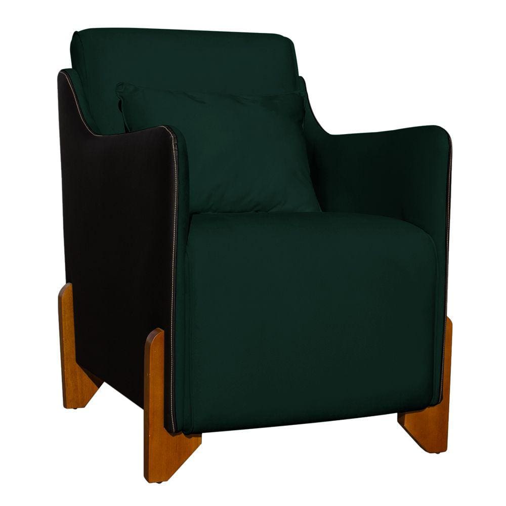 Poltrona Decorativa Pés Madeira Heloisa Veludo Composê em Corino Preto - Estopar