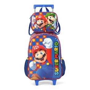 Mochila De Rodinhas Vermelho Super Mario Com Lancheira - Luxcel