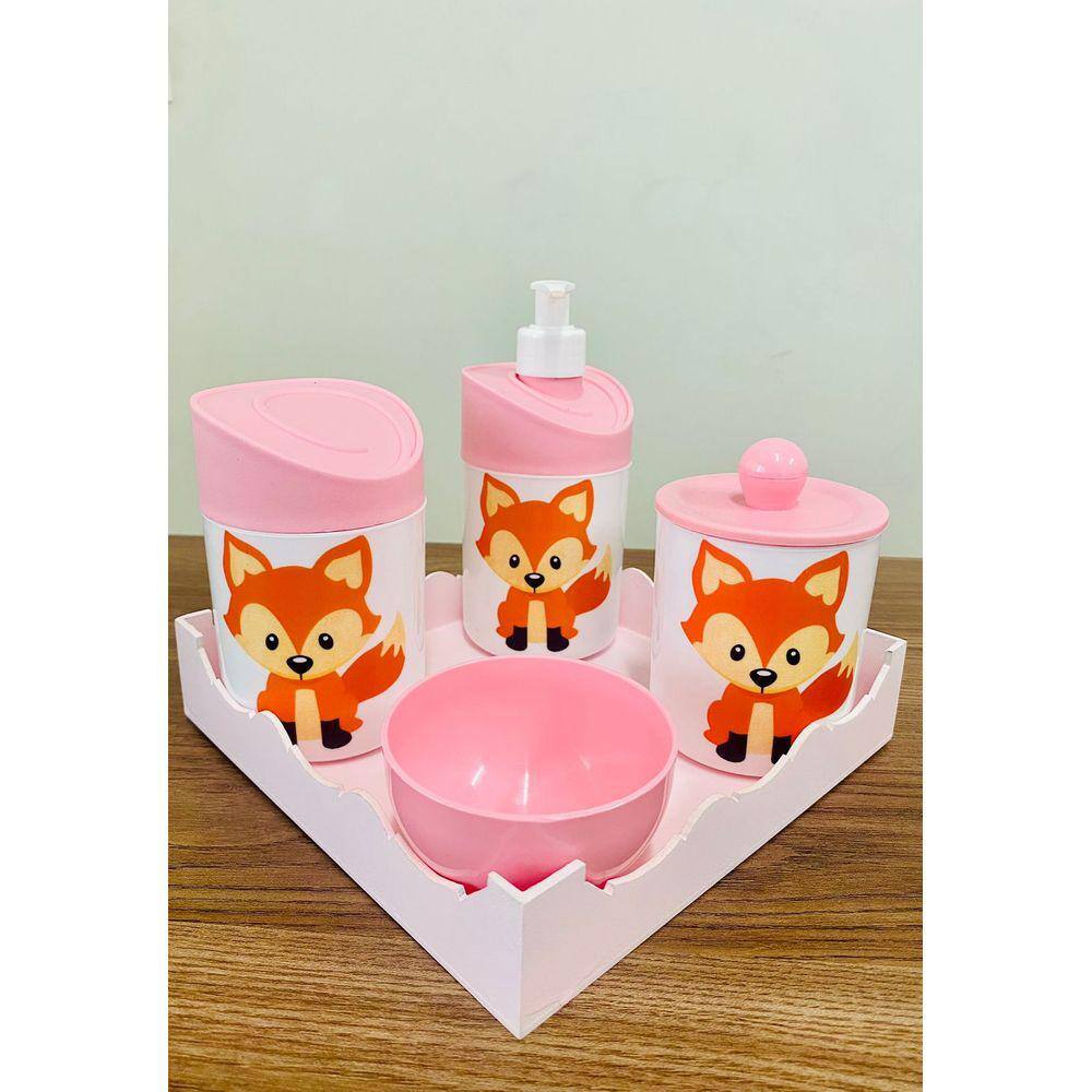 Kit Higiene Raposinha Baby c/bandeja quadrada rosa