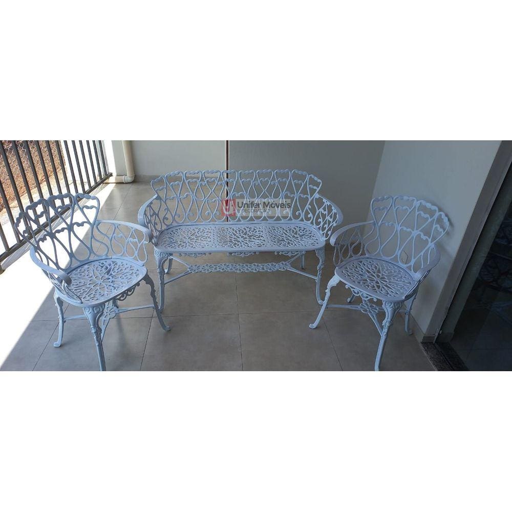 Conjunto de Banco de 3 Lugares e 2 Poltronas Para Jardim Viena em Alumínio Fundido Unifer Móveis