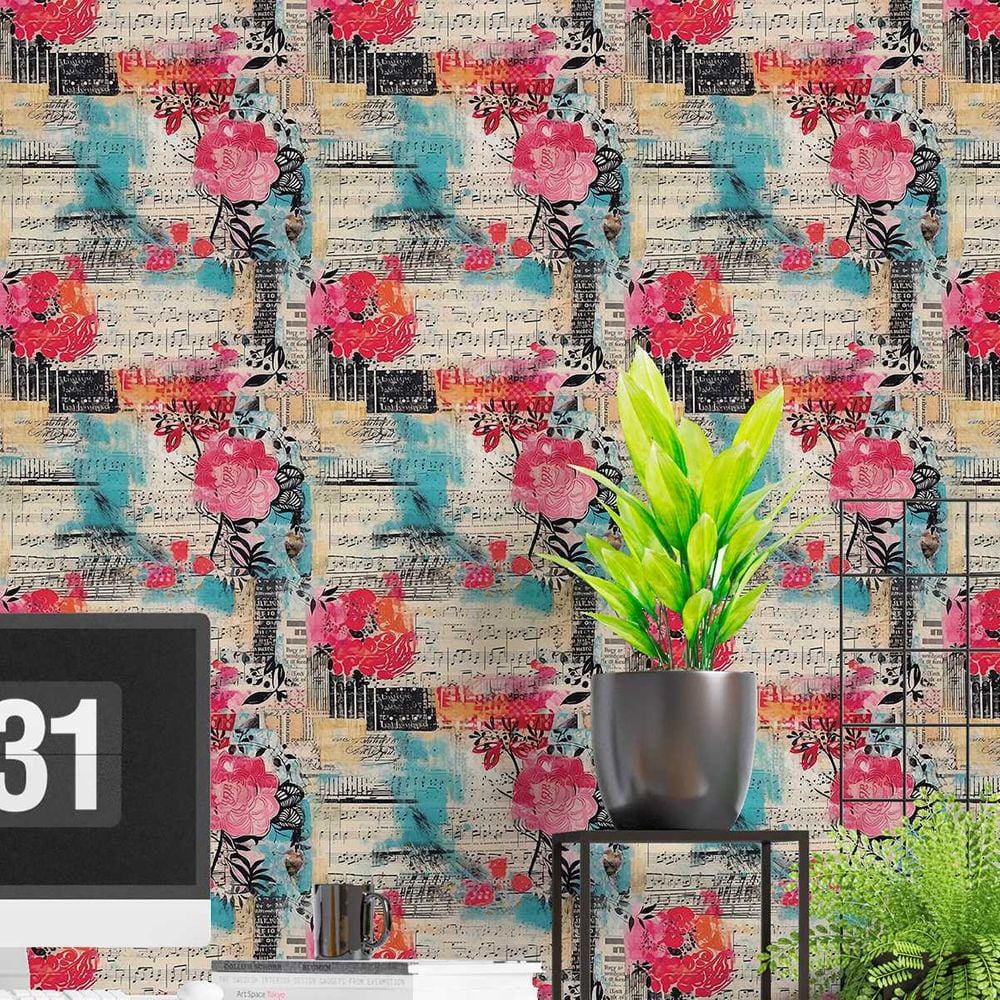 Papel de Parede Auto adesivo Colagem efeito lambe lambe floral rosa decorado Lavavel quarto 18m