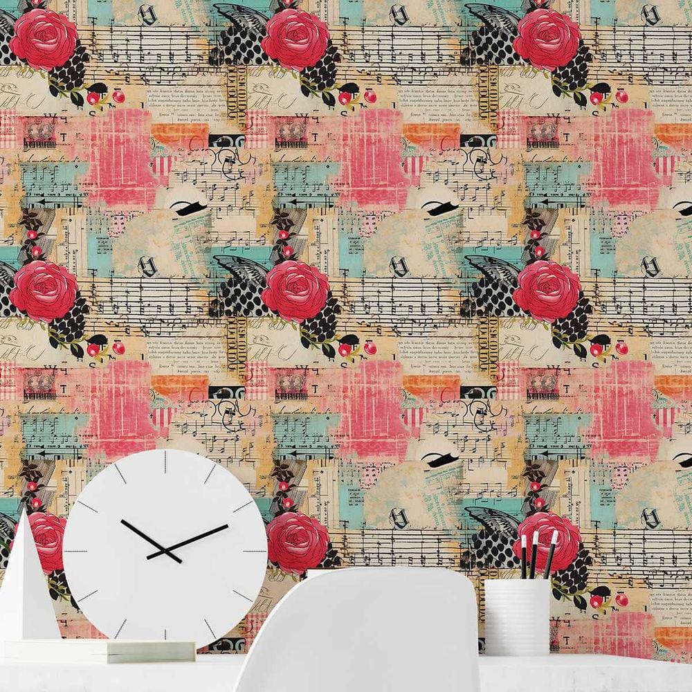 Papel de Parede Auto Colante Colagem colorida Floral personalizado decorativo Lavavel Quarto 18m