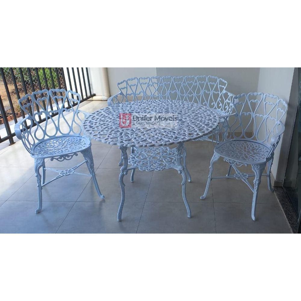 Conjunto de Mesa Para Jardim Viena Com Banco de 3 Lugares e Mesa de 1,00 M em Alumínio Fundido Unifer Móveis