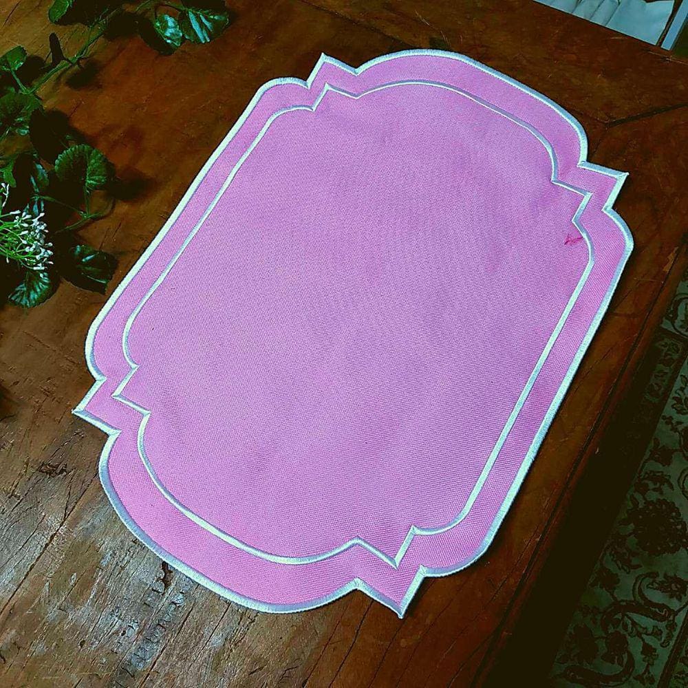 Jogo Americano Rosa E Bordado Branco Amor De Mãe  01 Peça