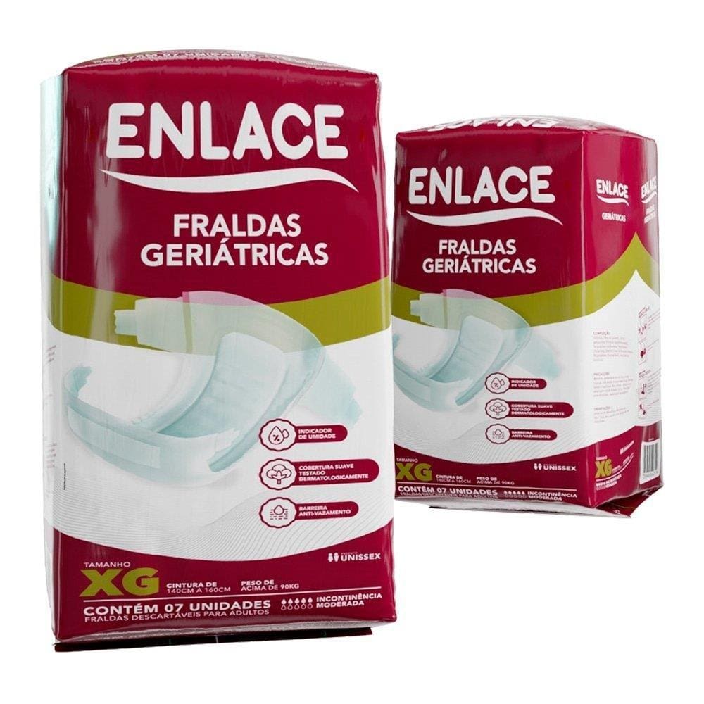 Fralda Descartável Enlace Adulto Tamanho XG - 8 Pacotes com 7 Fraldas - Total 56 Tiras