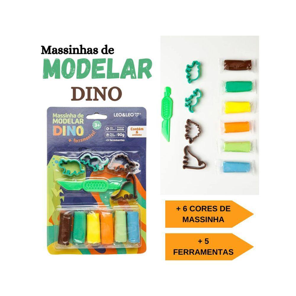Kit Massinha de Modelar Dino + Ferramentas Blister C/ 6 Unidades Leo & Leo