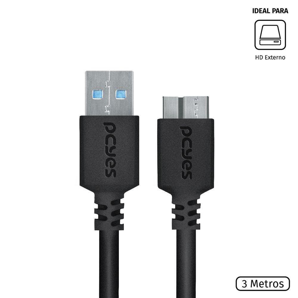 Cabo Para Hd Externo Usb A 3.0 Macho Para Micro Usb B 3.0 (10 Pinos) Macho 28awg 3m - Puamcm3-3