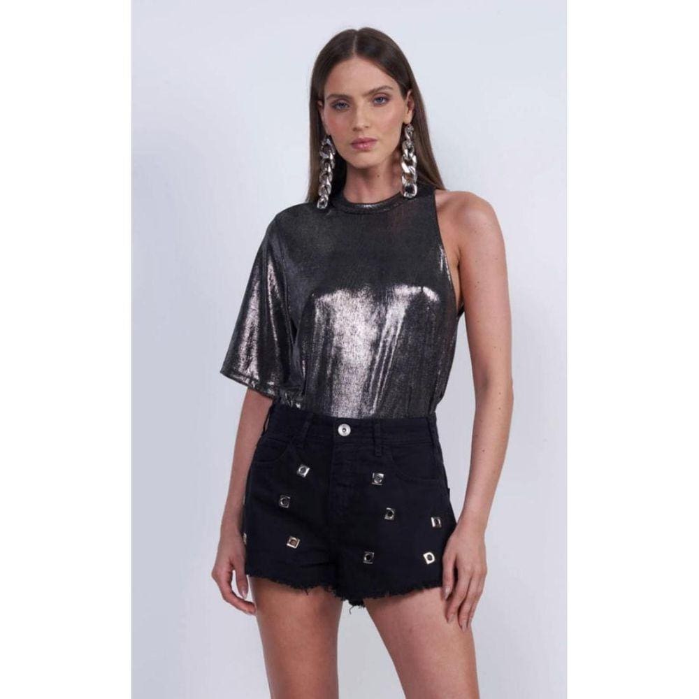 Camiseta Feminina Metalizada Gola Redonda Colcci Blusa