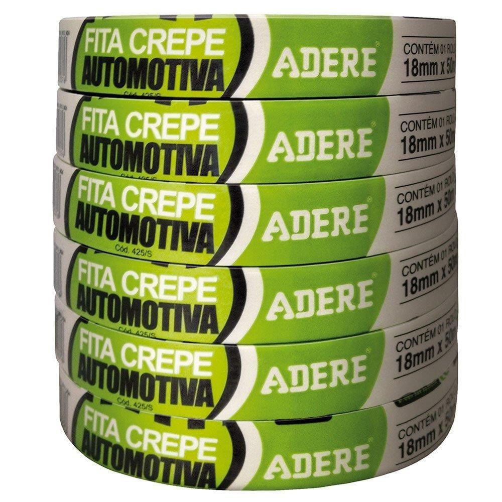 Fita Crepe Adere Alta Resistencia Automotiva Referencia 425 18mmx50M - Embalagem com 6 Unidades