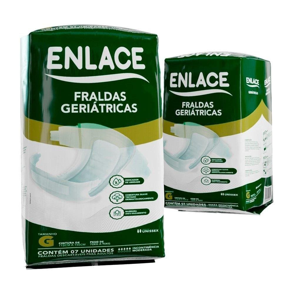 Fralda Descartável Enlace Adulto Tamanho G - 8 Pacotes com 7 Fraldas - Total 56 Tiras