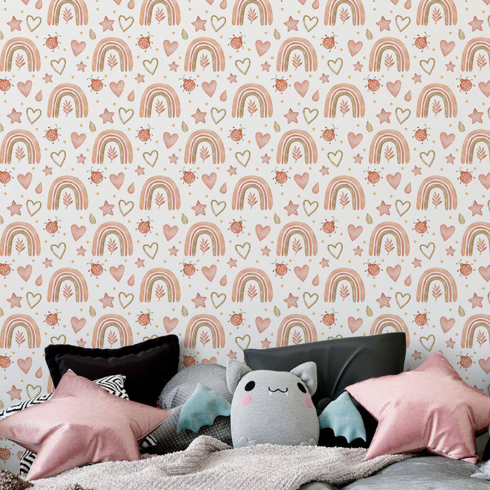 Papel de Parede Auto Adesivo Aquarela Arco-Iris rosê decorativo Lavavel quarto sala Cozinha 15m