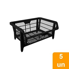 Cesto Plástico Empilhável Presto 57cm Capacidade 40kg Preto - Embalagem com 5 Unidades