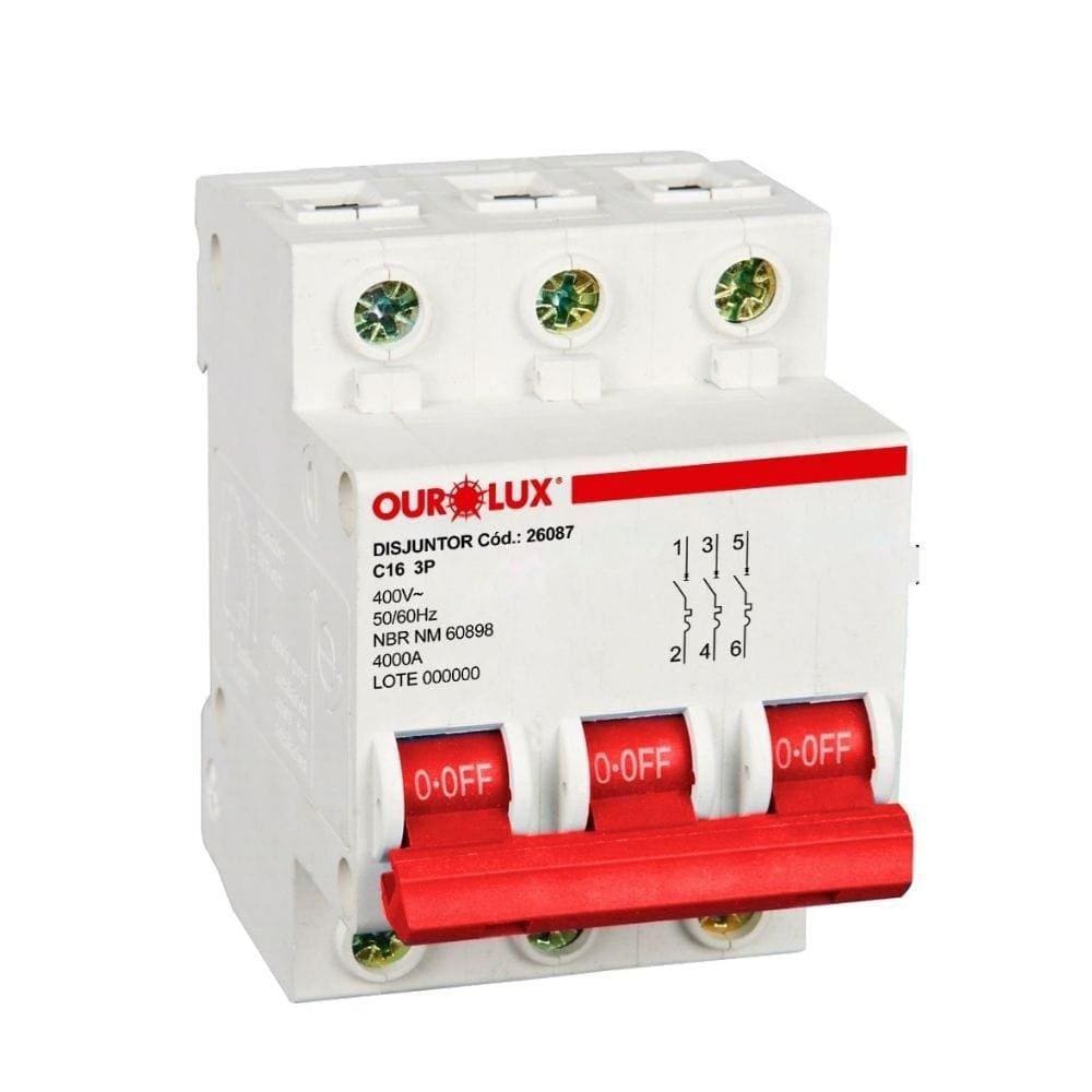 Disjuntor Ourolux DIN 3P 16A Curva C Branco