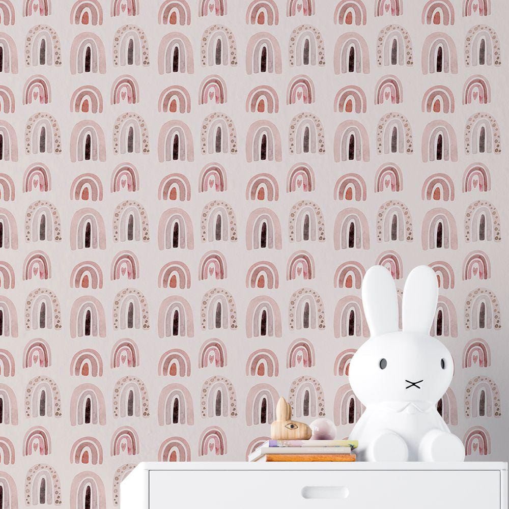 Papel de Parede Auto Adesivo Infantil Aquarela Arco-iris rosa decorativo Quarto Sala 18m