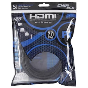 Cabo HDMI 2.0 Premium - 5 metros - 19 pinos - 4K UltraHD 3D - Chip SCE 018-2225