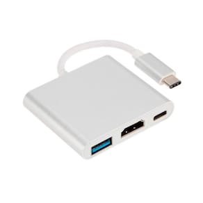 Cabo Adaptador Conversor USB-C para HDMI + USB 3.0 + USB-C Fêmea - Branco