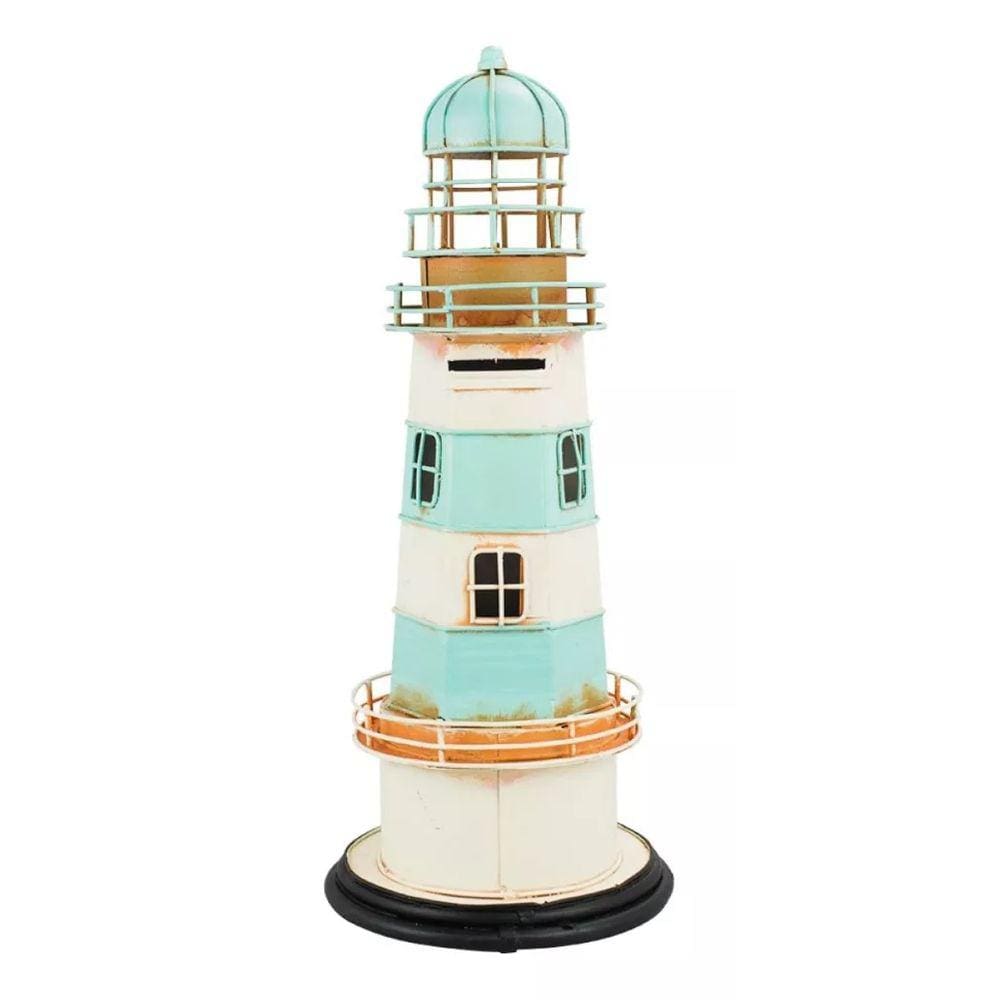 Farol Cofrinho Detalhes Azul Estilo Retrô Vintage