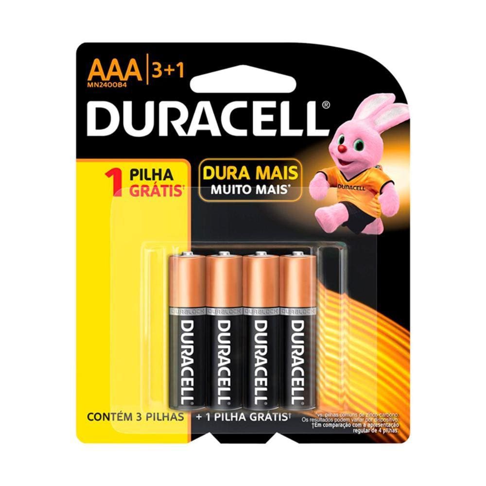 Pilha Alcalina AAA Duracell - com 4 unidades - MN2400B4