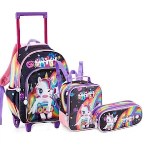 Kit Mochila Estojo e Lancheira Unicornio Power - Denlex