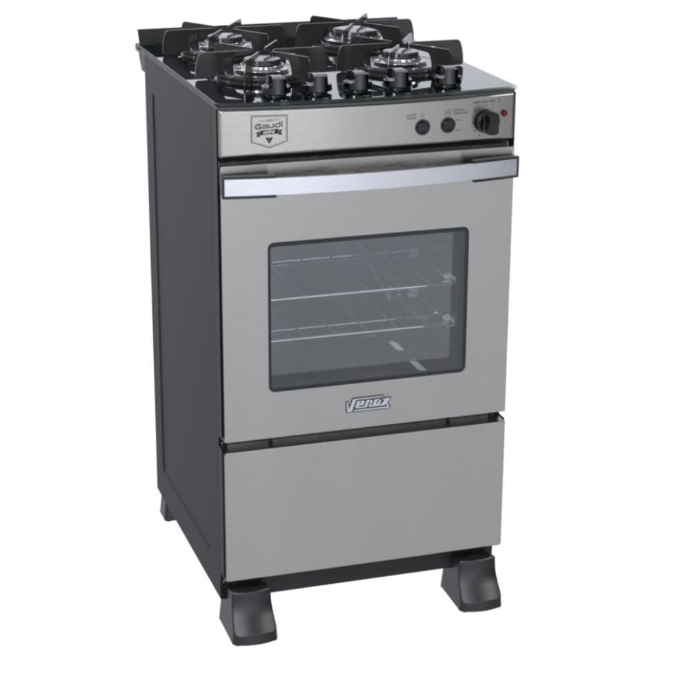 Fogao a Gas 4 Bocas Venax Gaudi Vetro Vitreo Inox