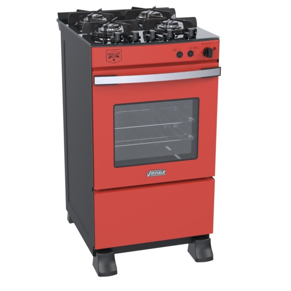 Fogao a Gas 4 Bocas Venax Gaudi Vetro Vitreo Vermelho