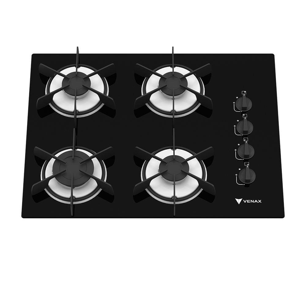 Cooktop a Gas 4 Bocas Venax Arena Preto Branco