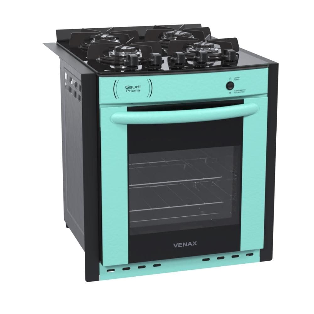 Fogao a Gas de Embutir 4 Bocas Venax Gaudi Prisma Vitreo Verde