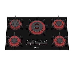 Cooktop a Gas 5 Bocas Venax Arena Preto Vermelho