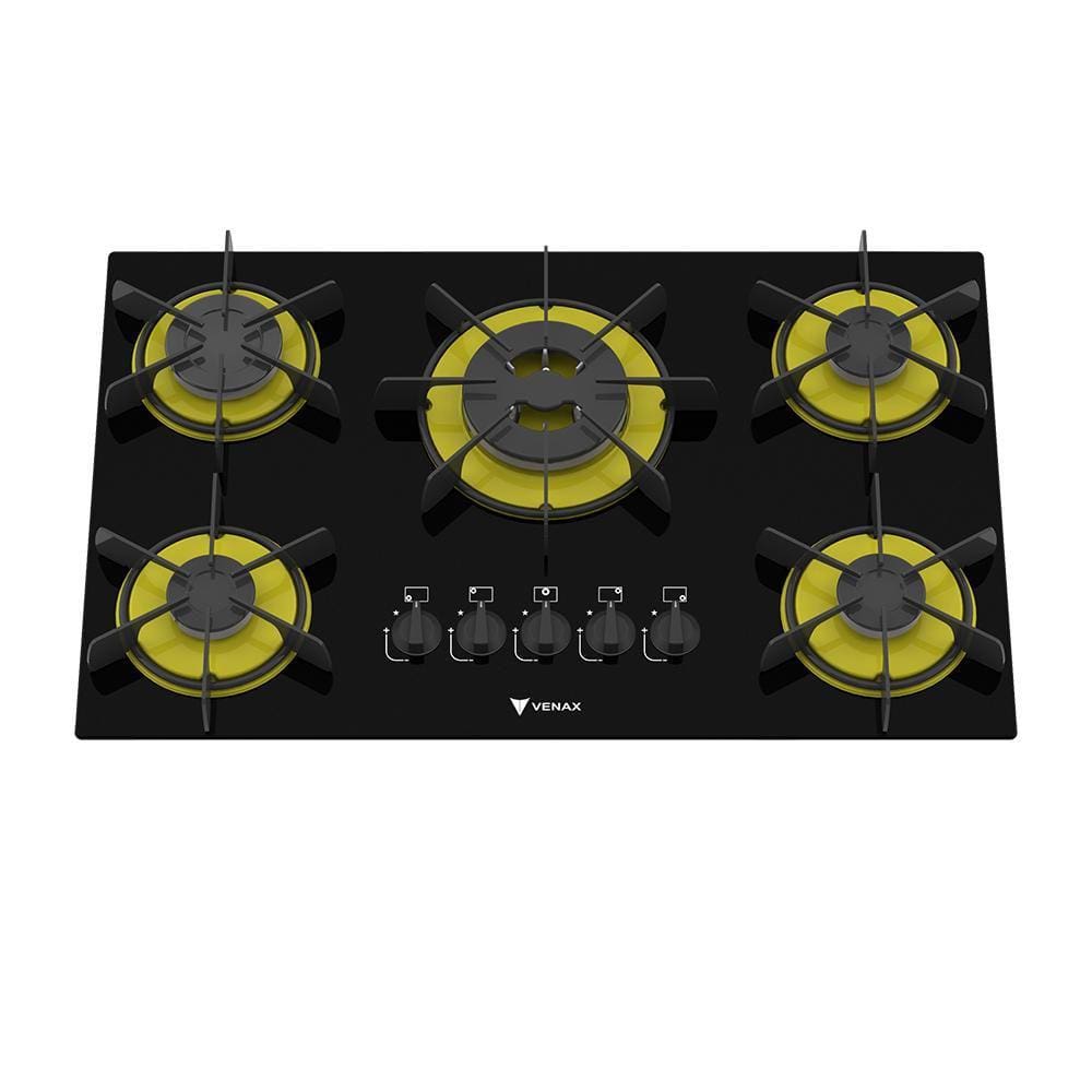Cooktop a Gas 5 Bocas Venax Arena Preto Amarelo