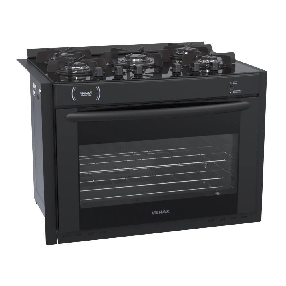 Fogão 5 Bocas de Embutir Venax Gaudi Prisma Vitreo Preto Mesa em Vidro - Bivolt - 22142